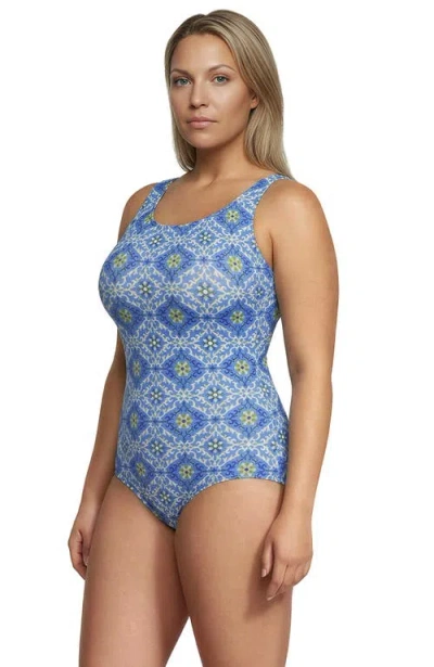 Lands' End Tugless Low Leg One Piece Swimsuit In Blue