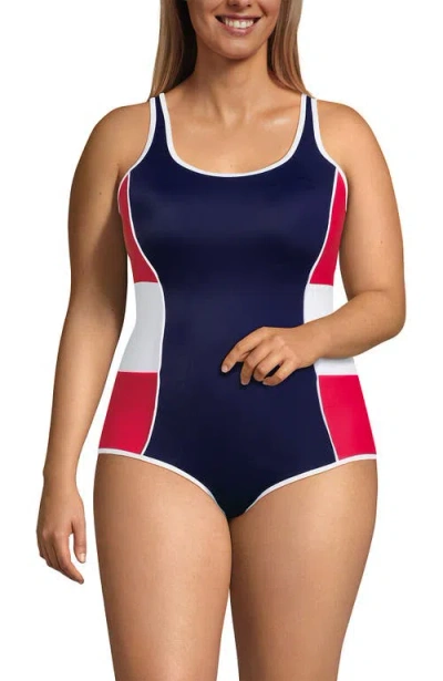 Lands' End Tugless Low Leg One Piece Swimsuit In Blue