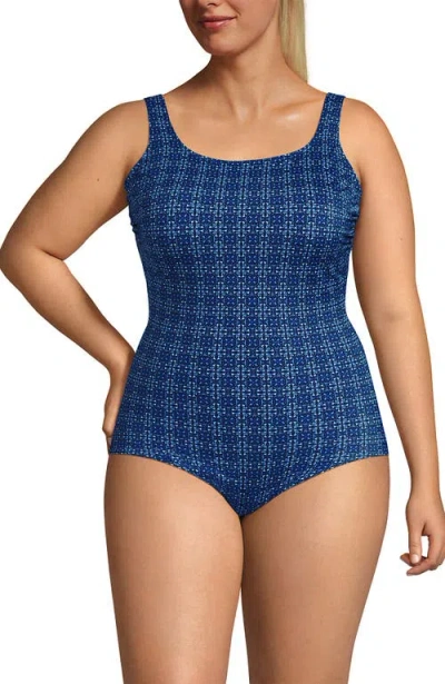 Lands' End Tugless Low Leg One Piece Swimsuit In Blue
