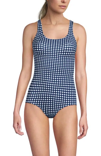 Lands' End Tugless Low Leg One Piece Swimsuit In Blue