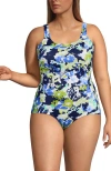 Lands' End Tugless Low Leg One Piece Swimsuit In Green