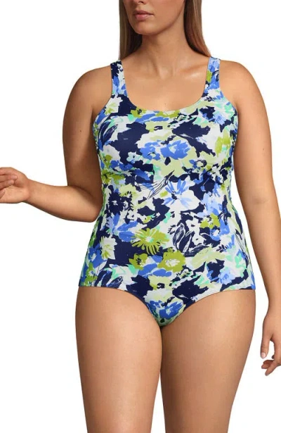 Lands' End Tugless Low Leg One Piece Swimsuit In Green