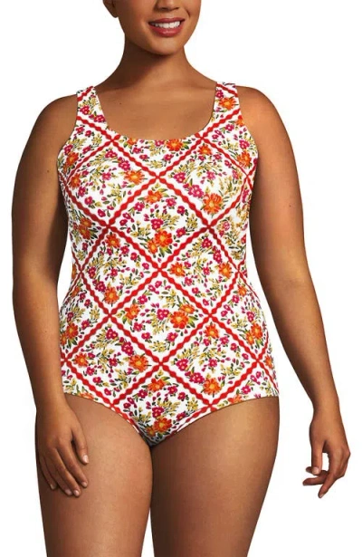 Lands' End Tugless Low Leg One Piece Swimsuit In Multi