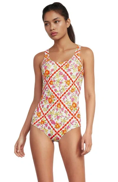 Lands' End Tugless Low Leg One Piece Swimsuit In Multi