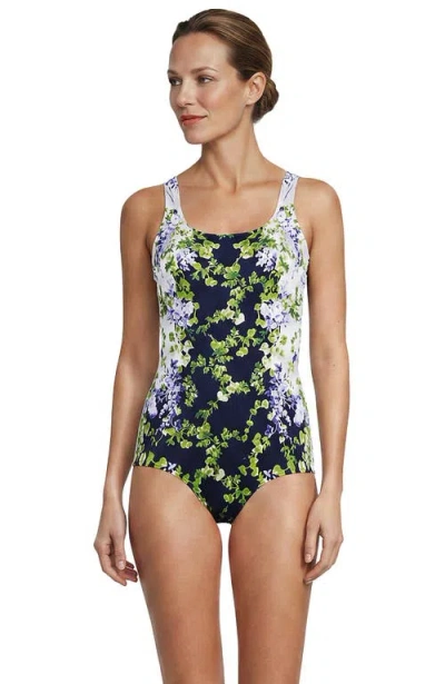 Lands' End Tugless Low Leg One Piece Swimsuit In Multi