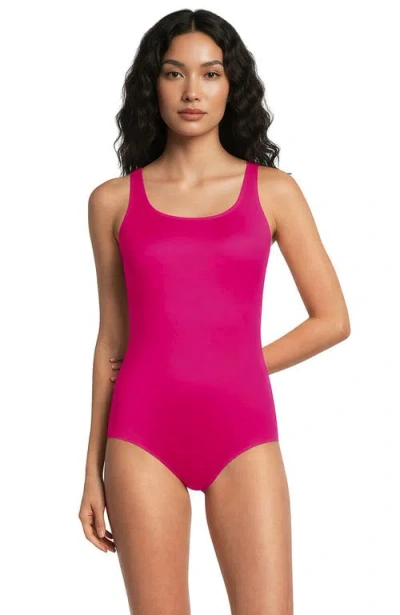 Lands' End Tugless Low Leg One Piece Swimsuit In Pink