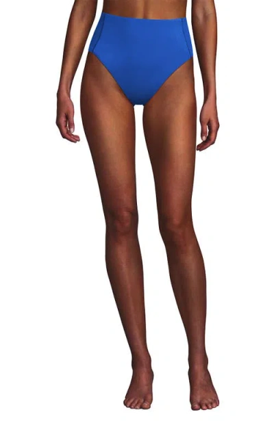 Lands' End Tugless Quickdry High Waisted High Leg Bikini Bottoms In Blue