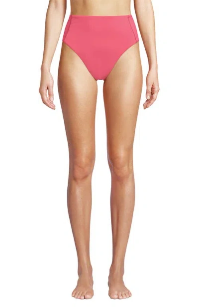Lands' End Tugless Quickdry High Waisted High Leg Bikini Bottoms In Pink