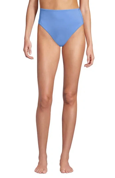 Lands' End Tugless Quickdry High Waisted High Leg Bikini Bottoms In Blue