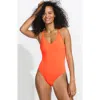 Lands' End Tugless Quickdry V-neck Multi-way High Leg One Piece Swimsuit In Orange