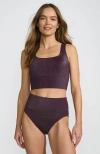 Lands' End Tugless Tankini Top And High Waisted Bottom Swimsuit Set In Dark Wine Shine