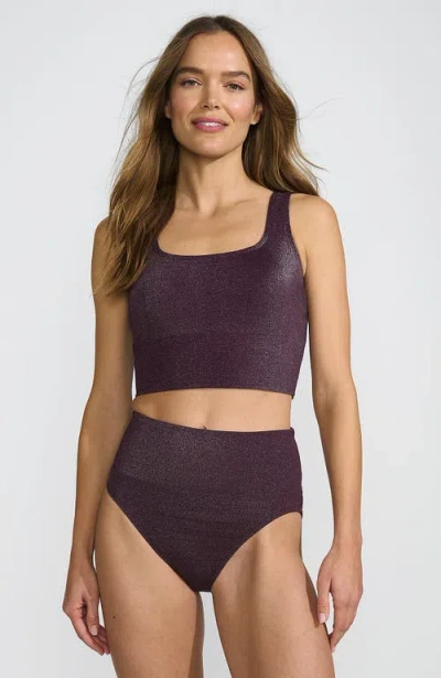 Lands' End Tugless Tankini Top And High Waisted Bottom Swimsuit Set In Dark Wine Shine