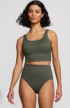 Lands' End Tugless Tankini Top And High Waisted Bottom Swimsuit Set In Rich Olive Green Ottoman