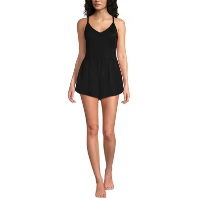 Lands' End Tugless Strappy X-back Romper Swimsuit In Black