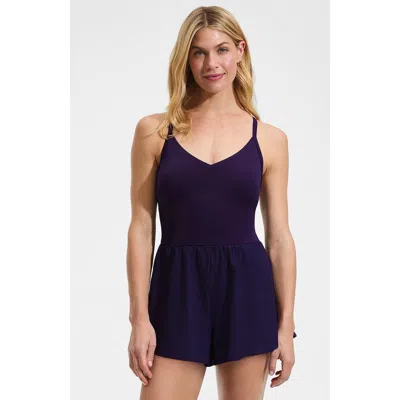 Lands' End Tugless Strappy X-back Romper Swimsuit In Purple