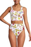 Lands' End Tugless Tankini Top And High Waisted Bottom Swimsuit Set In Multi