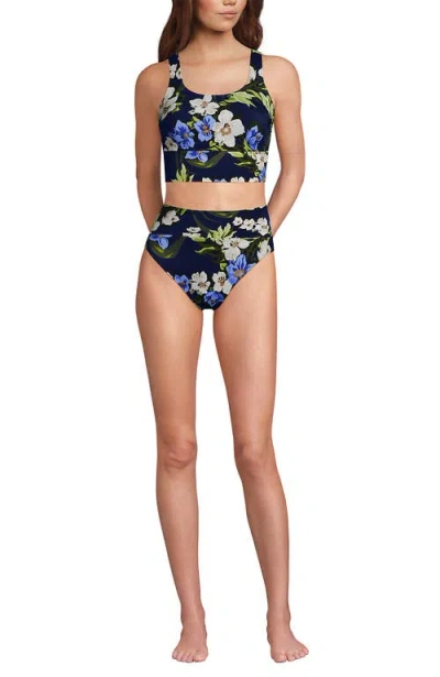 Lands' End Tugless Tankini Top And High Waisted Bottom Swimsuit Set In Multi
