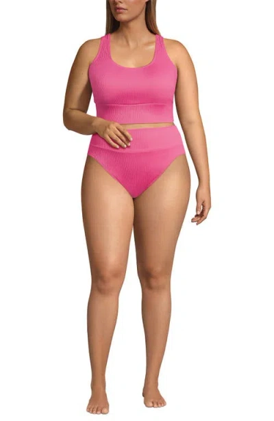 Lands' End Tugless Tankini Top And High Waisted Bottom Swimsuit Set In Pink