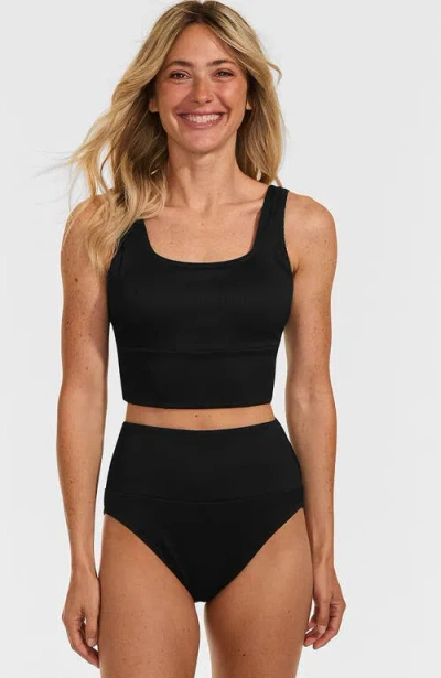Lands' End Tugless Tankini Top And High Waisted Bottom Swimsuit Set In Black