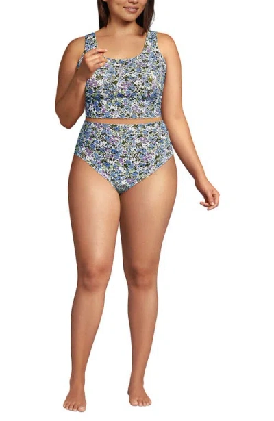 Lands' End Tugless Tankini Top And High Waisted Bottom Swimsuit Set In Blue