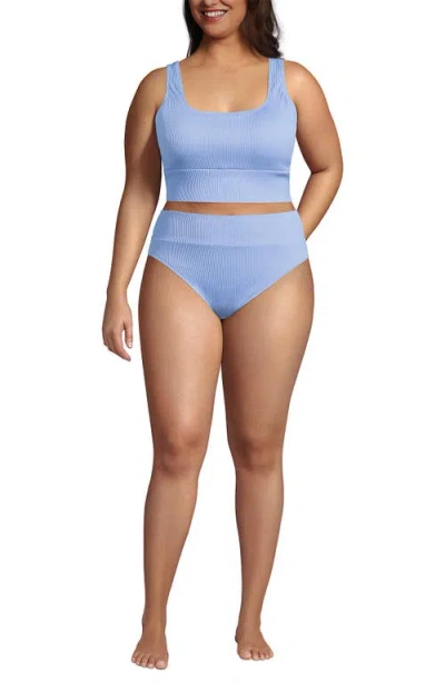 Lands' End Tugless Tankini Top And High Waisted Bottom Swimsuit Set In Blue