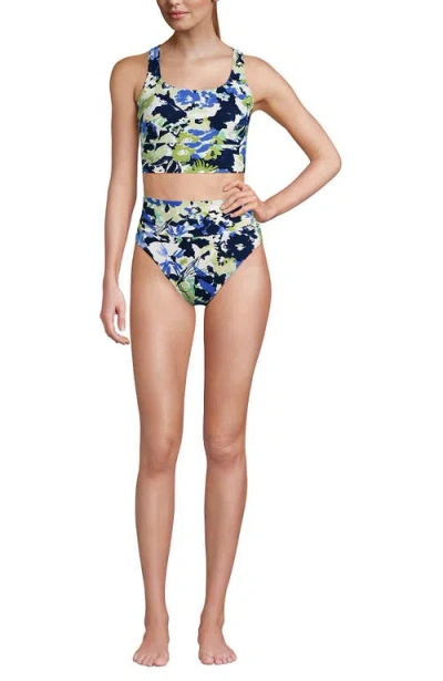 Lands' End Tugless Tankini Top And High Waisted Bottom Swimsuit Set In Blue