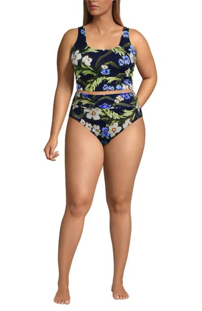 Lands' End Tugless Tankini Top And High Waisted Bottom Swimsuit Set In Multi