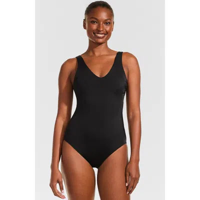 Lands' End Tugless V-neck High Leg One Piece Swimsuit In Black