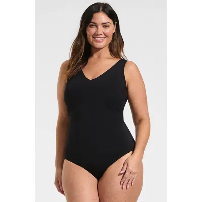 Lands' End Tugless V-neck High Leg One Piece Swimsuit In Black