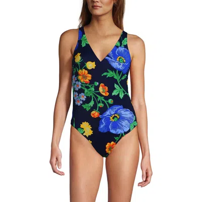 Lands' End Tugless V-neck High Leg One Piece Swimsuit In Black