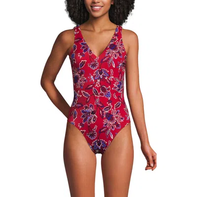 Lands' End Tugless V-neck High Leg One Piece Swimsuit In Multi