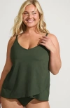 Lands' End Tulip Hem Tankini Top In Rich Olive Green