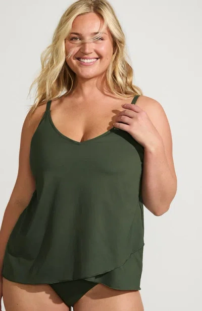 Lands' End Tulip Hem Tankini Top In Rich Olive Green