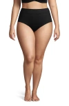 Lands' End Plus Size Tummy Control High Waisted Bikini Swim Bottoms In Black