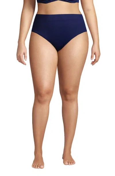 Lands' End Plus Size Tummy Control High Waisted Bikini Swim Bottoms In Deep Sea Navy