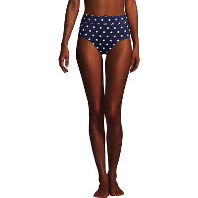 Lands' End Tummy Control High Waisted Bikini Bottoms In Deep Sea Polka Dot