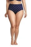 Lands' End Plus Size Tummy Control High Waisted Bikini Swim Bottoms In Deep Sea Polka Dot