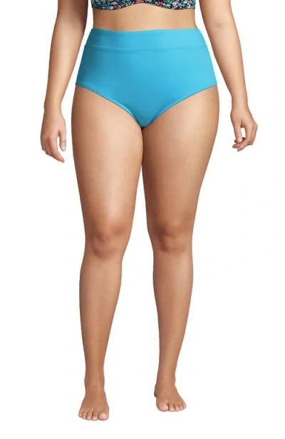 Lands' End Plus Size Tummy Control High Waisted Bikini Swim Bottoms In Turquoise