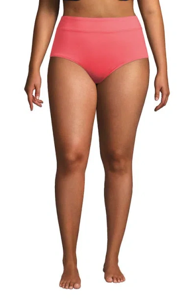 Lands' End Plus Size Tummy Control High Waisted Bikini Swim Bottoms In Wood Lily