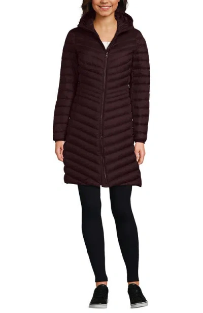 Lands' End Ultralight Packable Long Down Coat In Burgundy