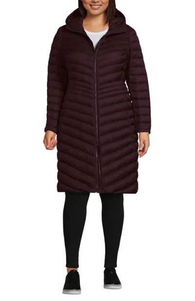 Lands' End Ultralight Packable Long Down Coat In Burgundy