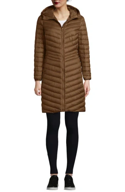Lands' End Ultralight Packable Long Down Coat In Light Carob