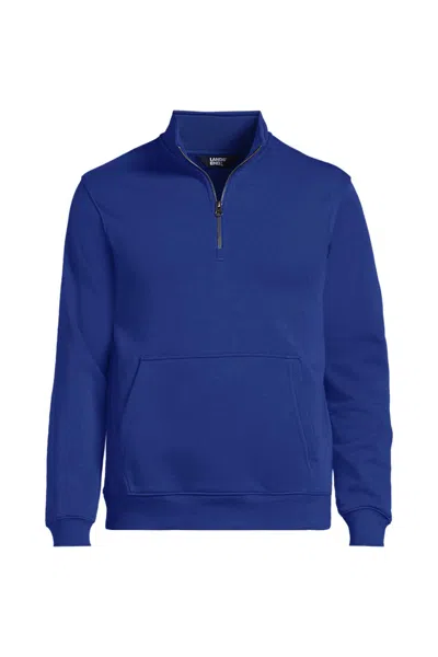 Lands' End Unisex Big Long Sleeve Quarter Zip Mock Neck Sweatshirt In Blue
