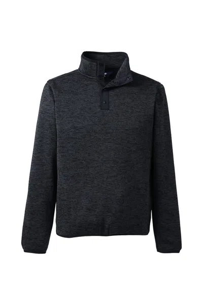 Lands' End Unisex Big Sweater Fleece Snapneck Pullover In Black