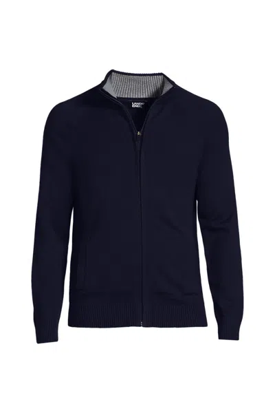 Lands' End Unisex Cotton Modal Full Zip Sweater Jacket In Blue
