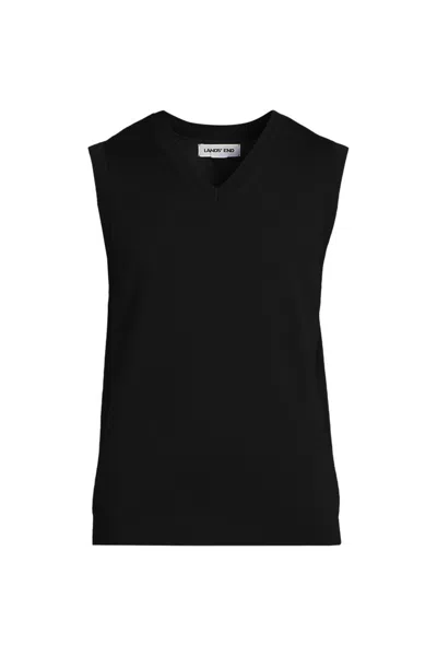 Lands' End Unisex Cotton Modal Pullover Sweater Vest In Black