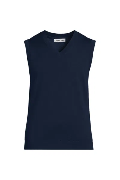 Lands' End Unisex Cotton Modal Pullover Sweater Vest In Blue