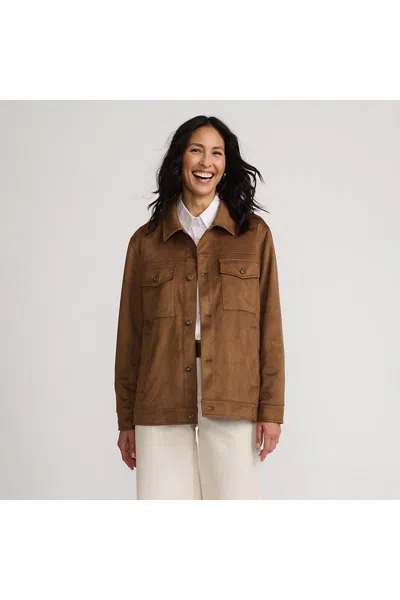 Lands' End Unisex Faux Suede Trucker Jacket In Brown