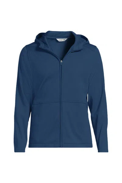 Lands' End Unisex Grid Tech Hooded Zip Front Jacket In Blue