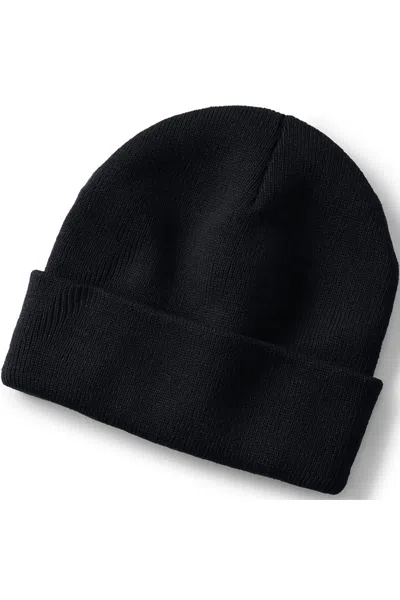 Lands' End Unisex Knit Cuffed Winter Beanie In Black